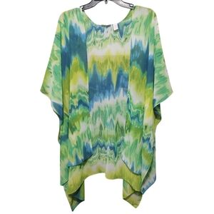 Chico's Blue Green Sheer Short Sleeve Wrap Resortwear Vacation Women's One Size
